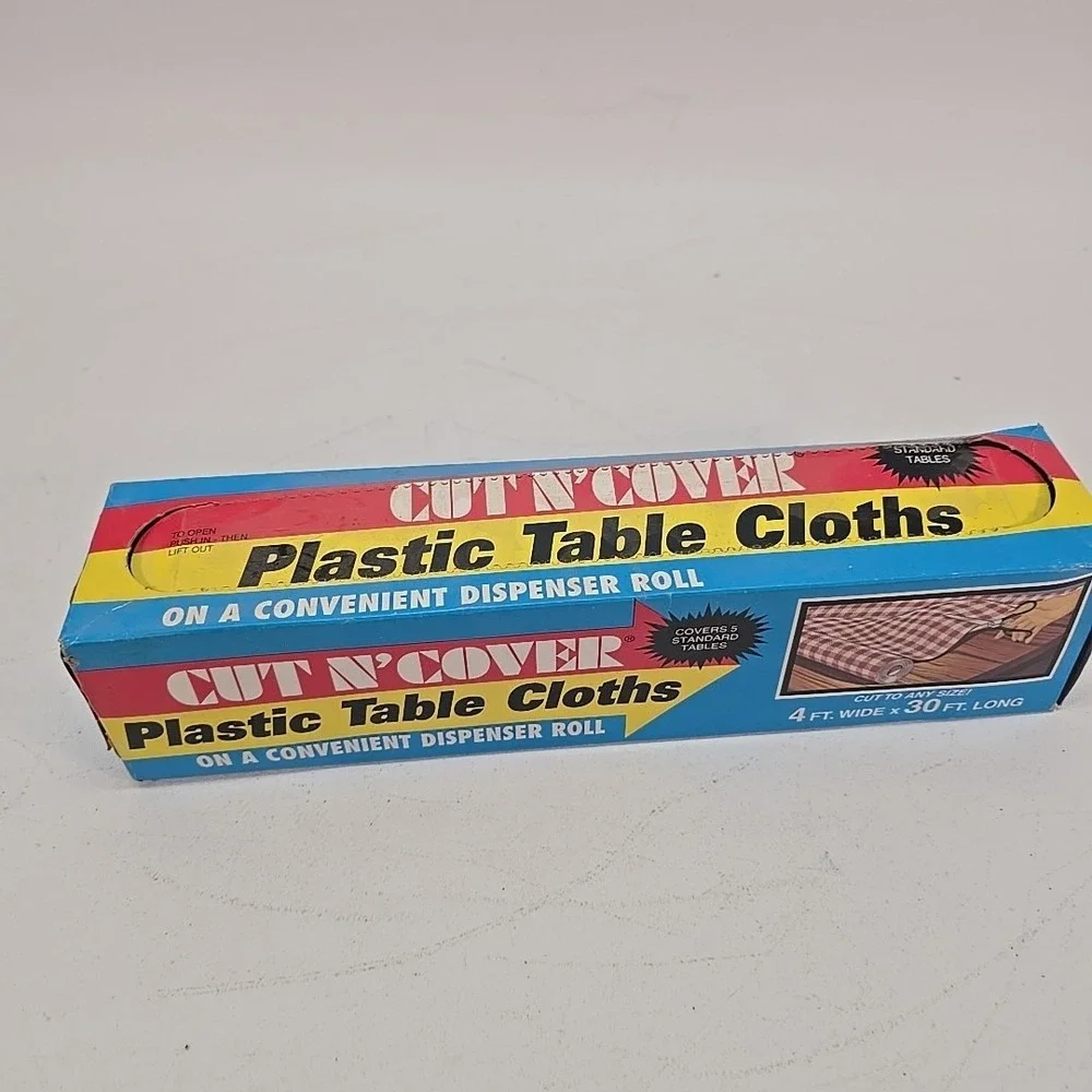 Vintage‎ Cut N Cover Plastic Table cloth 4ft x 30ft Picnic Classic Red White